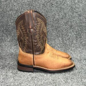 J.B. Dillon Cowboy Boots Boy's Size‎ 13.5 Brown Leather Square Toe Western Rodeo